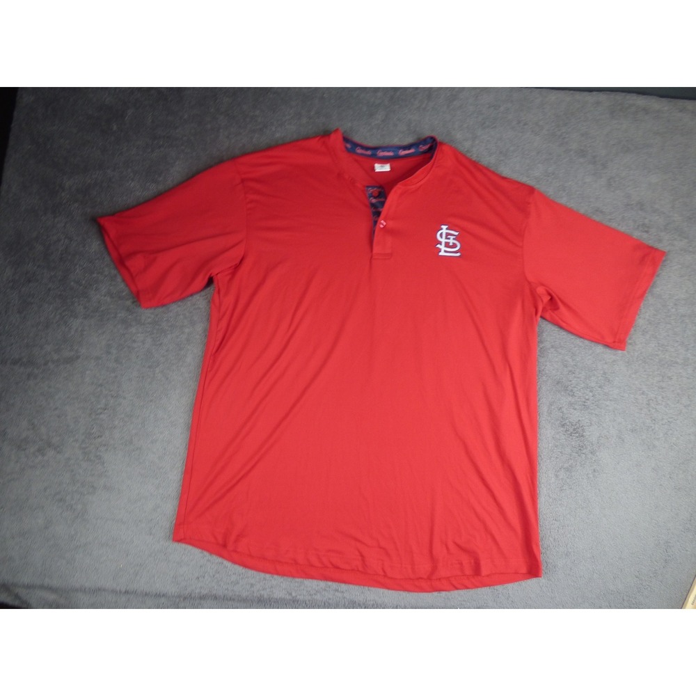 St Louis Cardinals MLB Polo Shirt Mens Medium Red Short Sleeve Henley STL Logo